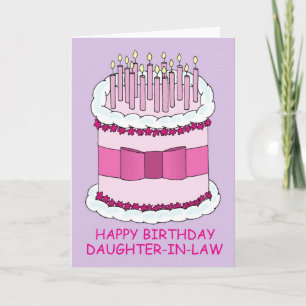 Schoondochter Happy Birthday Cake en kaarsen Kaart