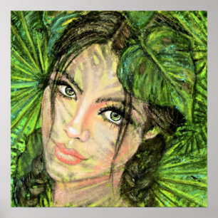 Schoone Natuur Vrouw Kunst - Originele Schilderij Poster