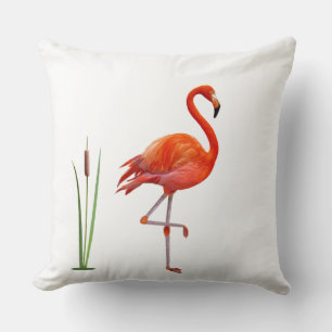 Schoone Rode Flamingo Vogel & Riet Plant op Wit Kussen