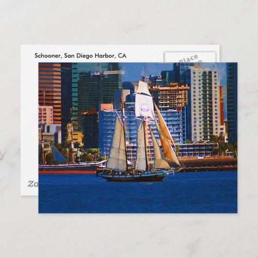 Schooner, San Diego Harbour, CA Briefkaart (Voorkant / Achterkant)