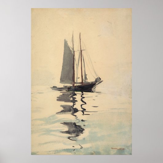 Schooner Zeailboot Waterverf Schilderen Poster (Voorkant)