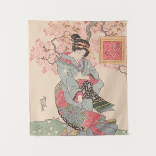 Schoonheden onder Cherry Blossoms  Ukiyo-e Wandkleed (Voorkant)