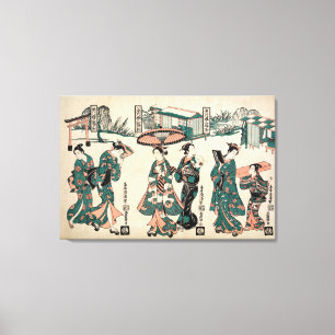Schoonheden uit Fukagawa.Drieluik Canvas Afdruk