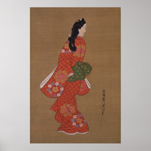 Schoonheid die achterom kijkt door Hishikawa Moron Poster