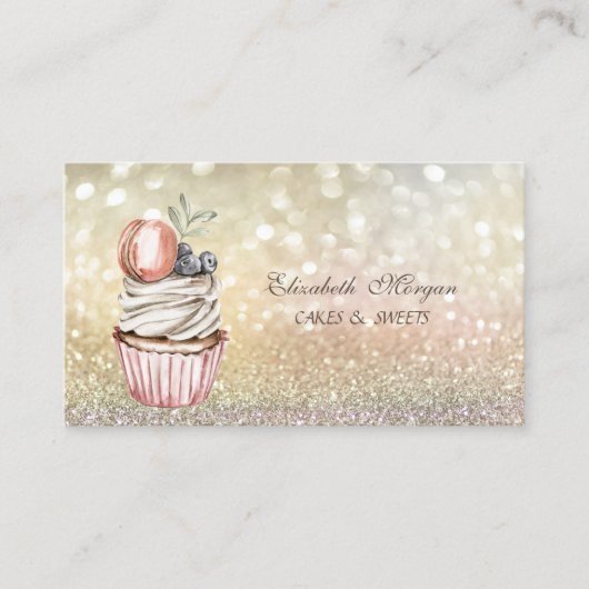 Schoonheid Elegante Bokeh Macaroon Cupcake Visitekaartje (Voorkant)