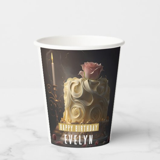 Schoonheid en de Beest Cake - Verjaardag Papieren Bekers (Voorkant)