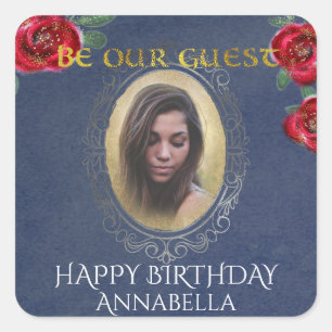 Schoonheid en het Beest Sprookje Blauwe Spiegel Fo Vierkante Sticker