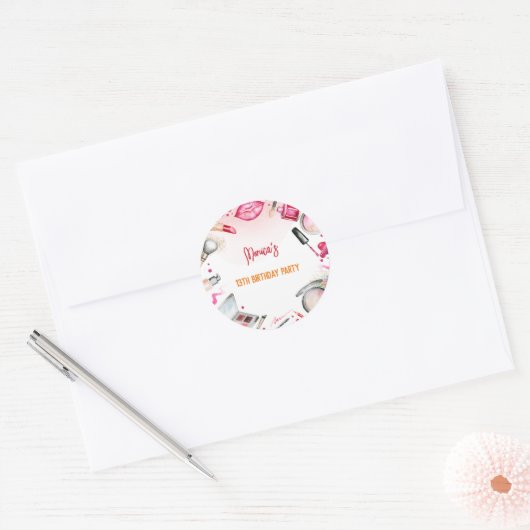 Schoonheid en make-up spa verjaardagsfeestje ronde sticker (Envelop)