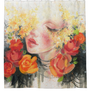 Schoonheid in bloesems: olieverfschilderij Elegant Douchegordijn