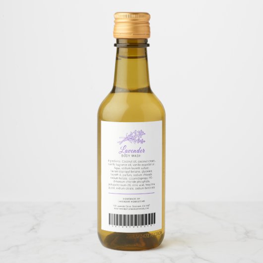 Schoonheid ingrediënten en barcode label lavendel wijn etiket (Voorkant)