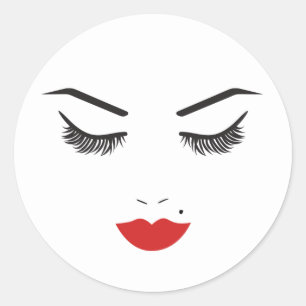 Schoonheid Make-up Gezicht Wimpers & Rode Lippen S Ronde Sticker