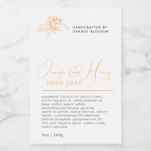 Schoonheid sinaasappel en honing wit hand wassen l wijn etiket (Enkel label)