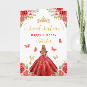 Schoonheid Sweet 16 Rode Prinses Blond Meisje Kaart