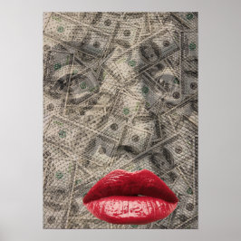 Schoonheid van Geld Grappige Dollar met rode lippe Poster