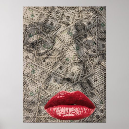 Schoonheid van Geld Grappige Dollar met rode lippe Poster (Voorkant)