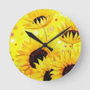 Schoonheid van zonnebloemen, acryl op canvas schil ronde klok