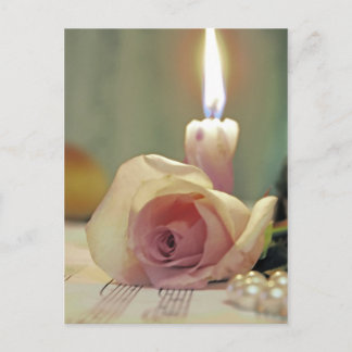 Schoonheidsbehandeling - roze roze roos en kaars briefkaart
