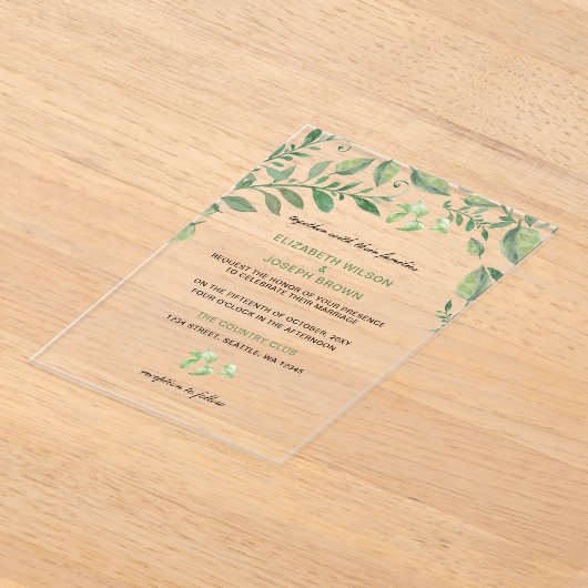 Schoonheidsbenemende botanische bruinbruiloft Uitn Acryl Uitnodigingen (Laagn)