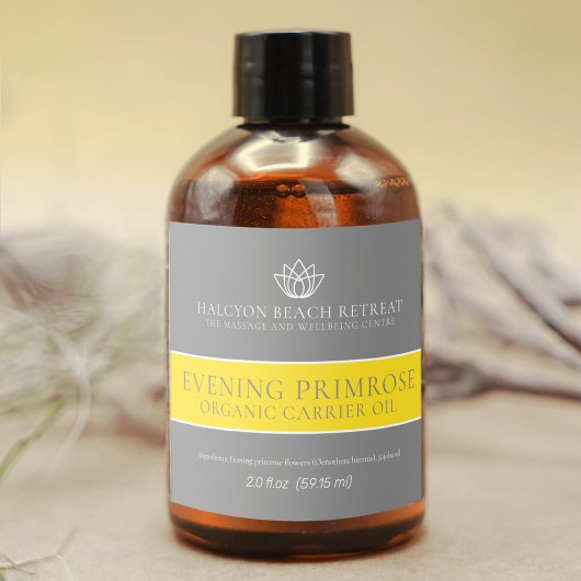 Schoonheidsdrager olie product grijs geel label likeurfles etiket