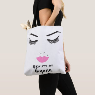 Schoonheidsmake-up gezicht wimpers & roze lippen s draagtas