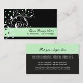 Schoonheidssalon bloemenscrollblad zwart, mintgroe visitekaartje (Voorkant / Achterkant)