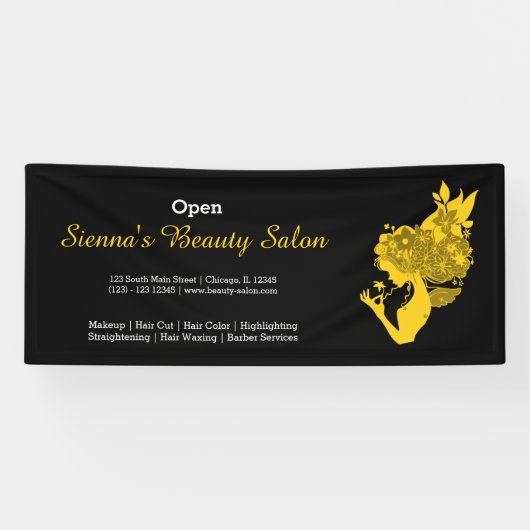Schoonheidssalon (geel) * kies achtergrondkleur spandoek (Horizontaal)