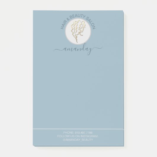 Schoonheidssalon Golden Logo Kapper Blauw Adres Post-it® Notes (Voorkant)
