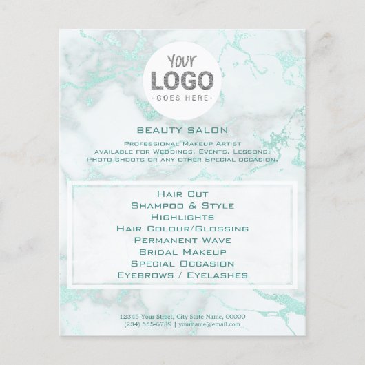 schoonheidssalon je logo op blauwgroen marmer flyer (Voorkant)