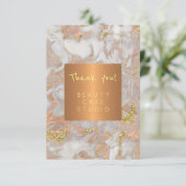 Schoonheidssalon metallic koper grijs marmer dank bedankkaart (Staand voorkant)