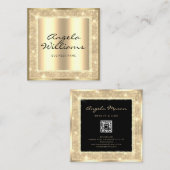 Schoonheidssalon Modieus Zwart Goud QR Code Vierkante Visitekaartje (Voorkant / Achterkant)