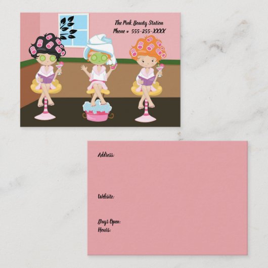 Schoonheidswinkel, ontwerp drie vrouwen met pamper visitekaartje (Voorkant / Achterkant)