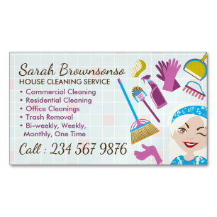 Schoonmaak Blonde Schoonmaakster Tegels Wassen Magnetisch Visitekaartje