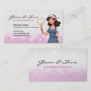 Schoonmaak Lady Cleaner Vrouw Roze Faux Glitter Visitekaartje