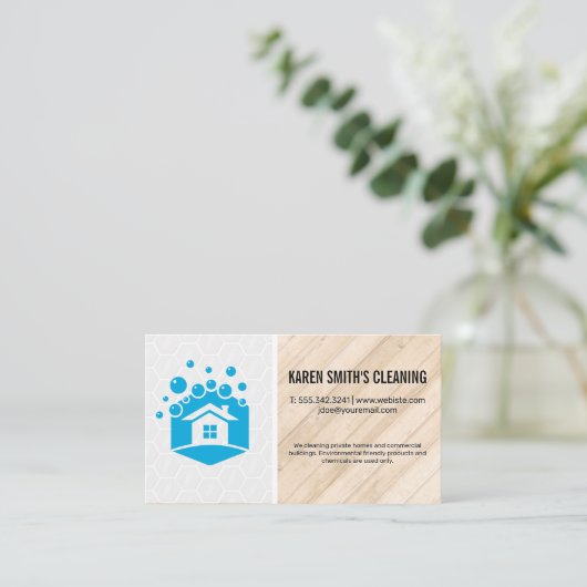 Schoonmaak Service | Huis zeepbellen logo Visitekaartje (Staand voorkant)