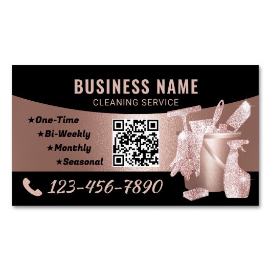 Schoonmaak Service Modern Roos Gold Housekeeping Magnetisch Visitekaartje (Voorkant)