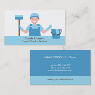 Schoonmaakbedrijf Business Card met Lachende Schoo Visitekaartje