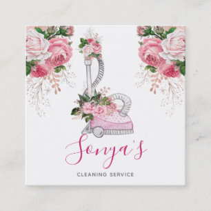 Schoonmaakdienst Bloemen Waterverf stofzuiger Vierkante Visitekaartje