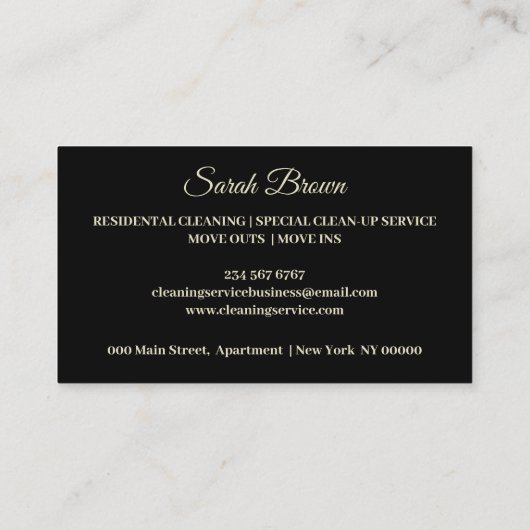 Schoonmaakdienst glinsterende gouden vrouwelijke visitekaartje (Achterkant)