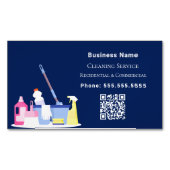 Schoonmaakdienst marineblauw QR code Magnetisch Visitekaartje (Voorkant)