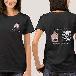 Schoonmaakdienst Rose Gold Logo QR Code Zwart T-shirt