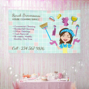 Schoonmaakdienst Schoonmaakster Cartoon Gereedscha Spandoek