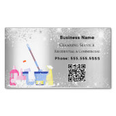 Schoonmaakdienst zilverglitterstof QR-code Magnetisch Visitekaartje (Voorkant)