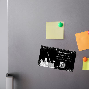Schoonmaakdienst zwarte zilverglitterstof QR-code Magnetisch Visitekaartje