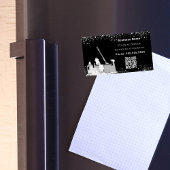 Schoonmaakdienst zwarte zilverglitterstof QR-code Magnetisch Visitekaartje