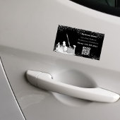 Schoonmaakdienst zwarte zilverglitterstof QR-code Magnetisch Visitekaartje
