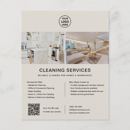 Schoonmaakdiensten Aangepaste Logo QR-code Flyer (Voorkant)