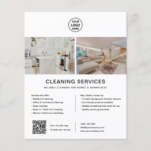 Schoonmaakdiensten Aangepaste Logo Witte QR Flyer (Voorkant)