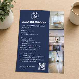 Schoonmaakdiensten Navy Blauwe Taupe Foto Logo QR Flyer