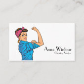 Schoonmaakdiensten QR Code Retro Housekeeper Visitekaartje (Voorkant)