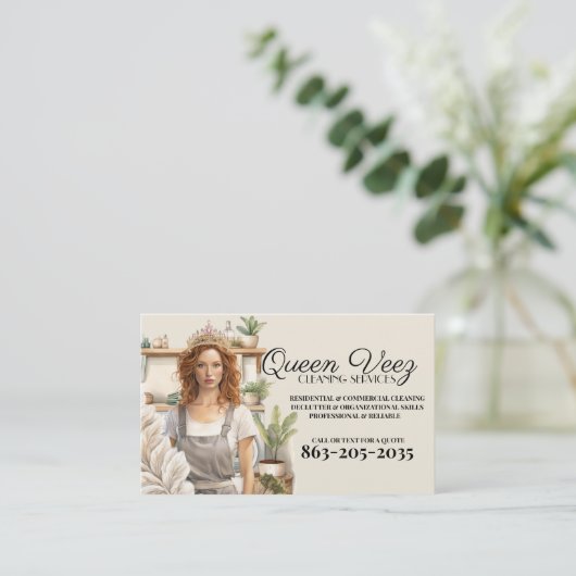 Schoonmaakdiensten Queen Veez Visitekaartje (Staand voorkant)